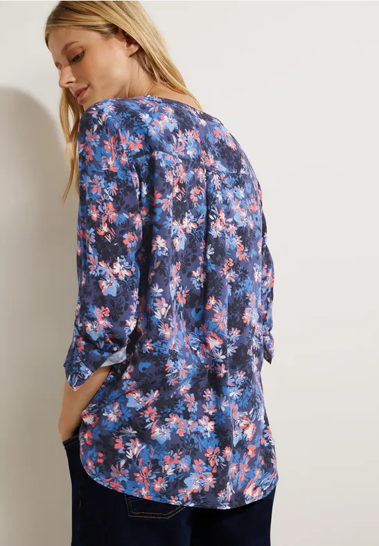 Viscose blouse met bloemenprint night sky blue
