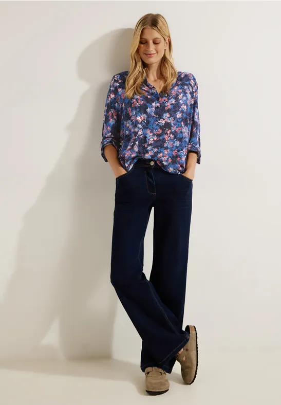 Viscose blouse met bloemenprint night sky blue