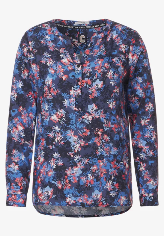 Viscose blouse met bloemenprint night sky blue