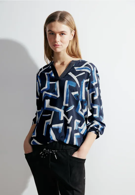 Blouse met print en elastische zoom night sky blue