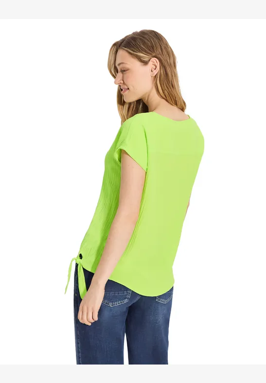 Crêpe blouse met knoop soft lime