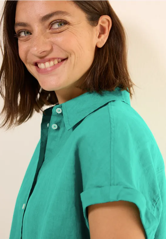 Linnen overhemd blouse agave green