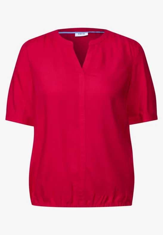 Blouse van viscose met gespleten hals glazed apple red