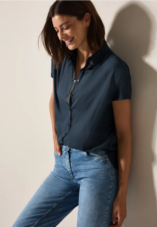 Overhemdblouse in effen kleur dark petrol blue