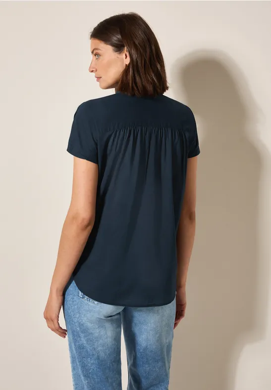 Overhemdblouse in effen kleur dark petrol blue