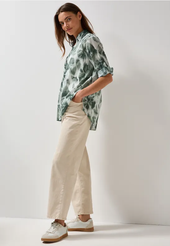 Gemusterte Long Blouse dark balmy khaki