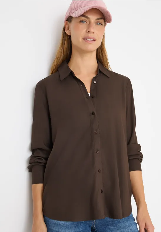 Hemdbluse in Unifarbe chocolate mousse