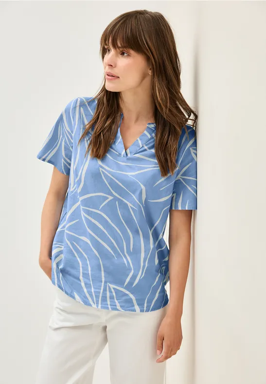 Gemusterte Baumwollbluse deep pastel blue