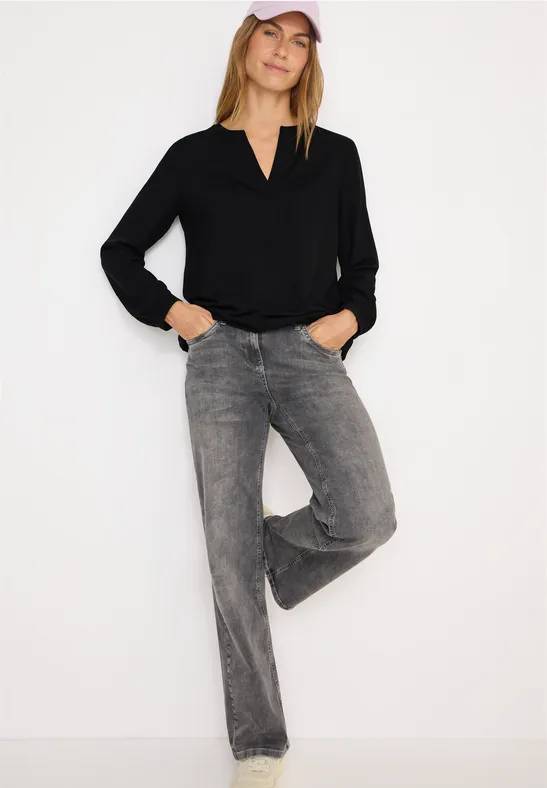 Blouse met gespleten hals Black