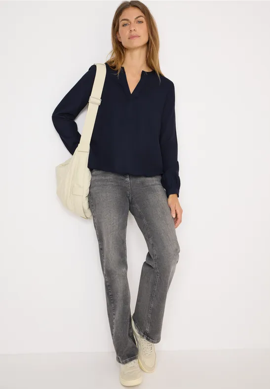 Split Neck Bluse urban dark blue