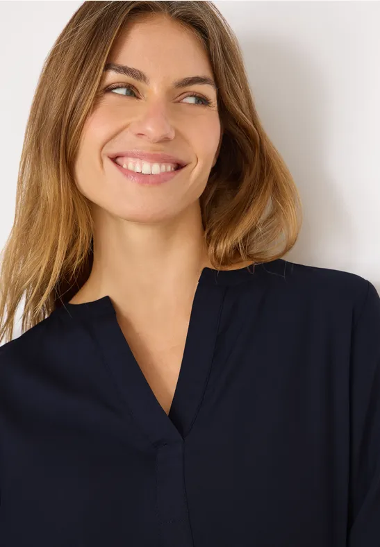 Split Neck Bluse urban dark blue