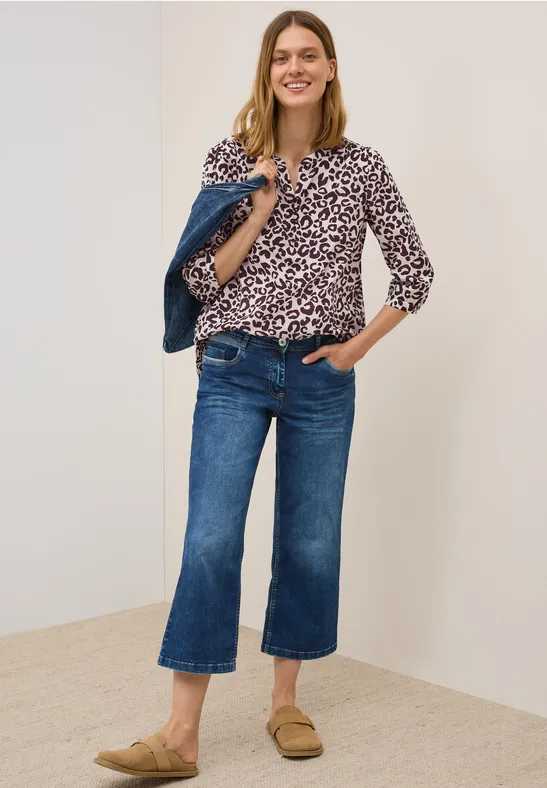 Gemusterte Baumwollbluse mulberry red