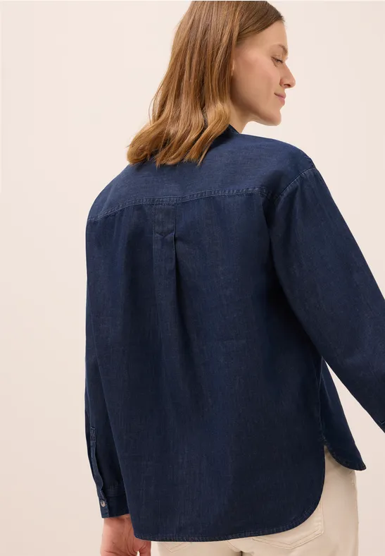 Denim Look Baumwollhemdbluse mid blue wash