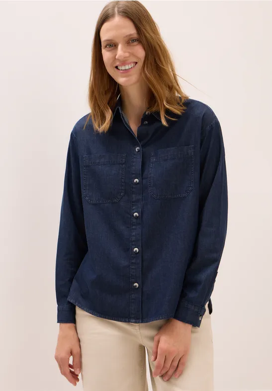 Denim Look Baumwollhemdbluse mid blue wash