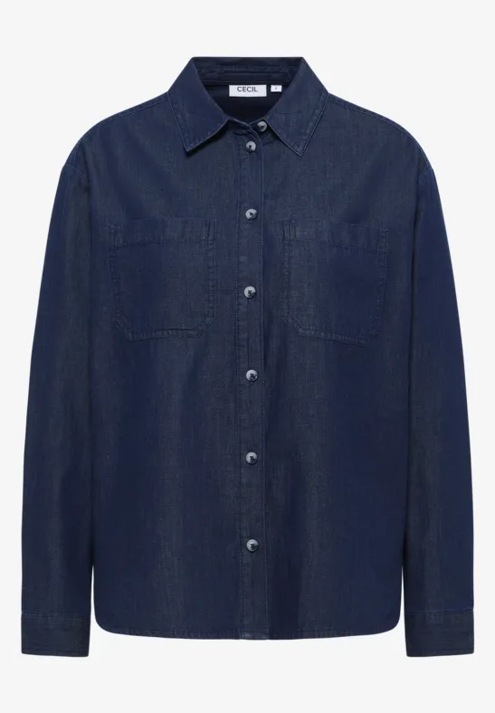 Denim Look Baumwollhemdbluse mid blue wash