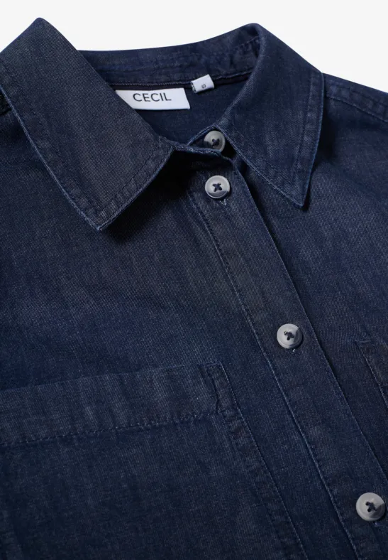 Denim Look Baumwollhemdbluse mid blue wash