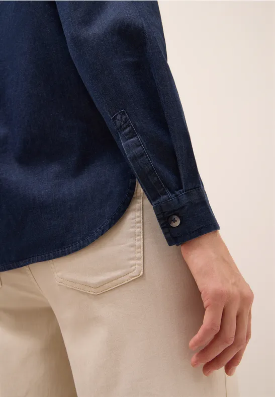Denim Look Baumwollhemdbluse mid blue wash