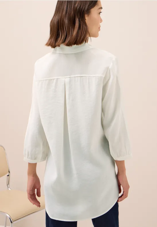 Lange Bluse in Unifarbe vanilla white