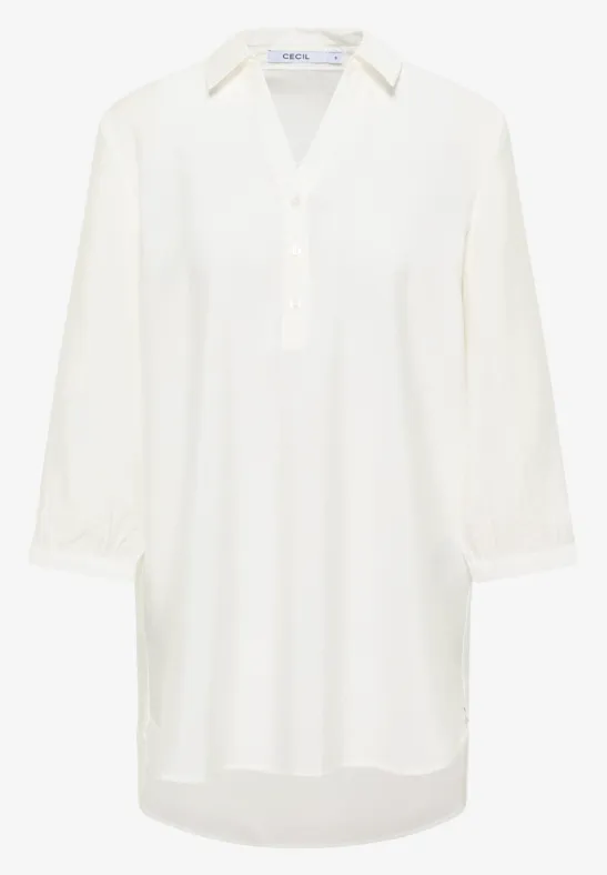 Lange Bluse in Unifarbe vanilla white