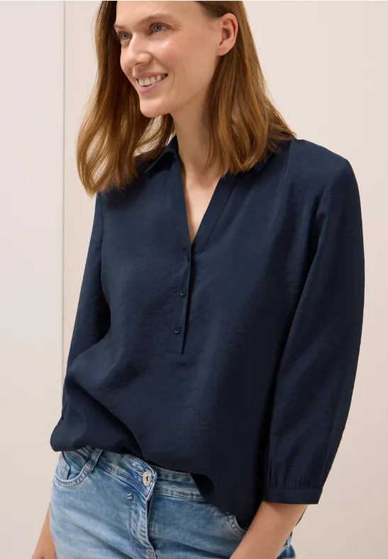 Lange Bluse in Unifarbe urban dark blue