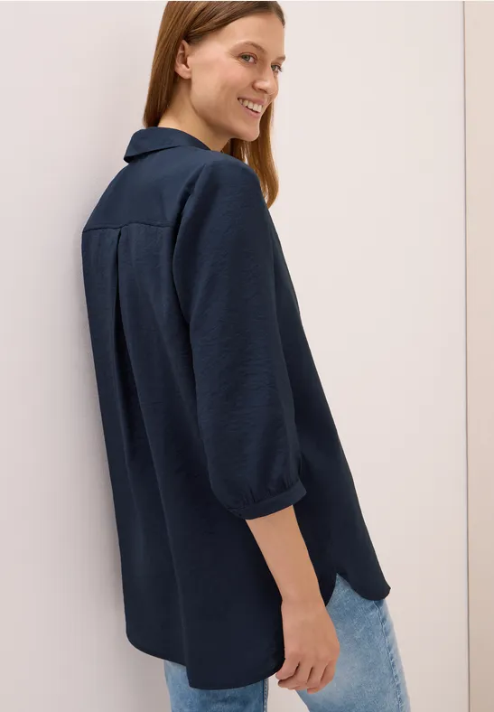 Lange Bluse in Unifarbe urban dark blue