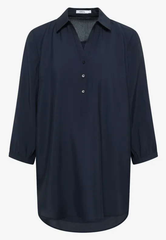 Lange Bluse in Unifarbe urban dark blue