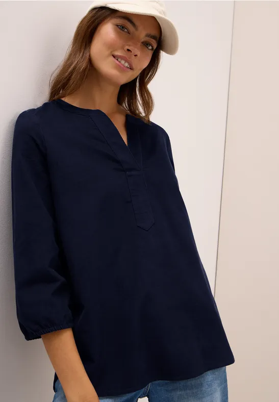 Corduroy blouse met gespleten hals urban dark blue