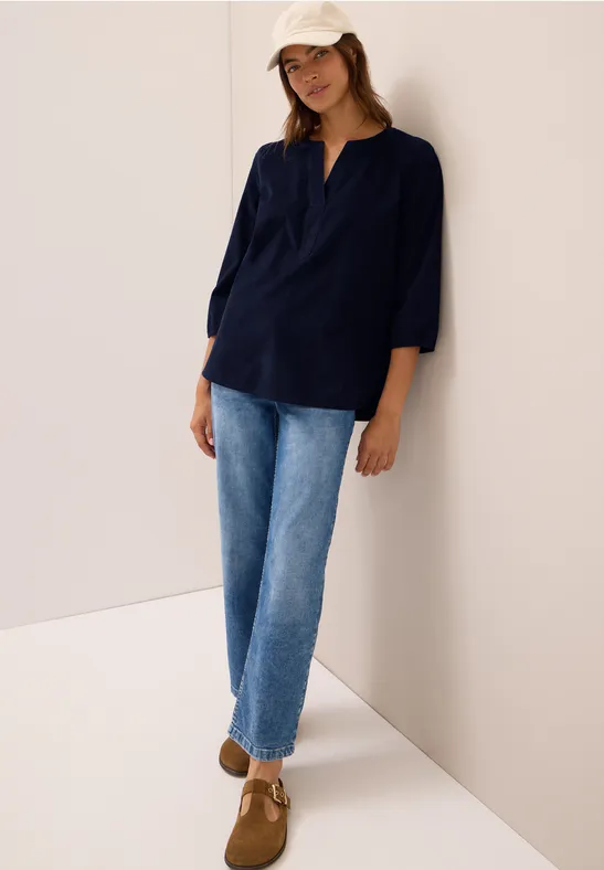 Corduroy blouse met gespleten hals urban dark blue