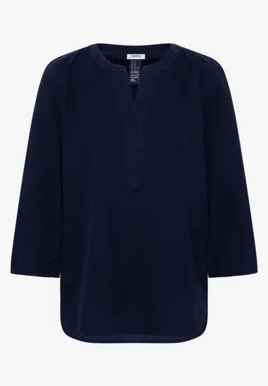 Corduroy blouse met gespleten hals urban dark blue