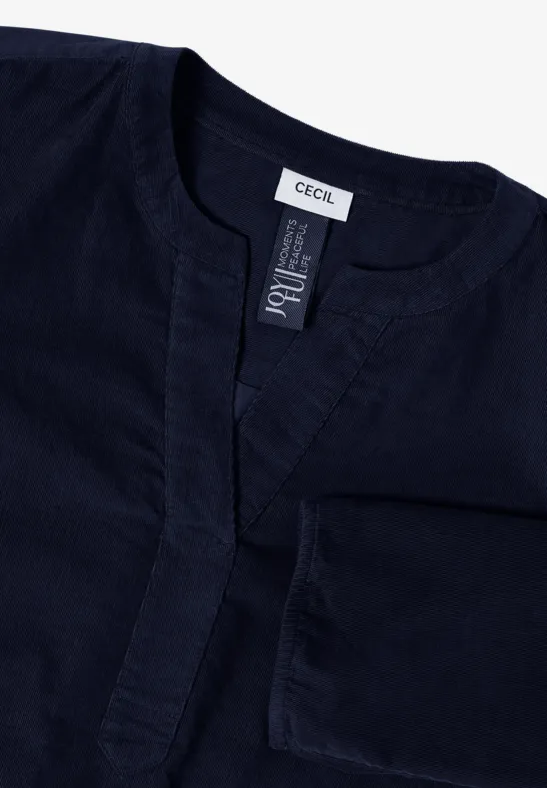 Corduroy blouse met gespleten hals urban dark blue