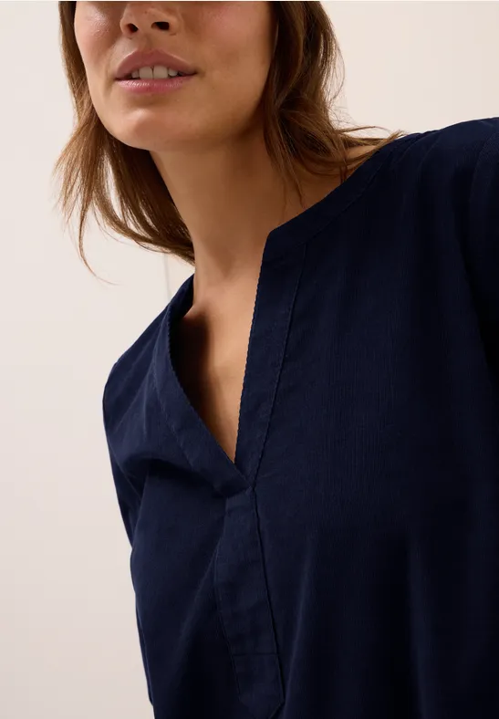 Corduroy blouse met gespleten hals urban dark blue