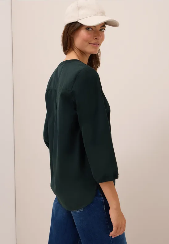 Corduroy blouse met gespleten hals ink green