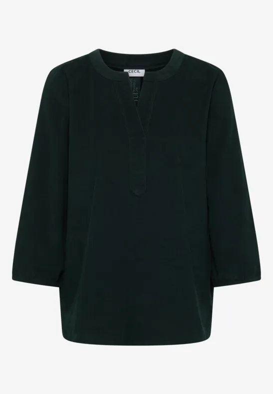 Corduroy blouse met gespleten hals ink green