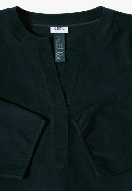 Corduroy blouse met gespleten hals ink green