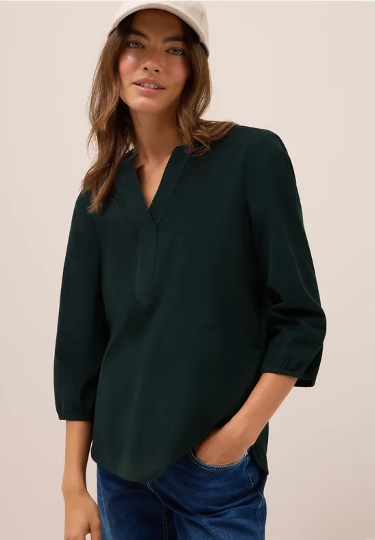 Corduroy blouse met gespleten hals ink green