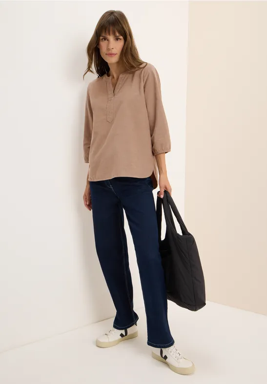 Corduroy blouse met gespleten hals natural taupe