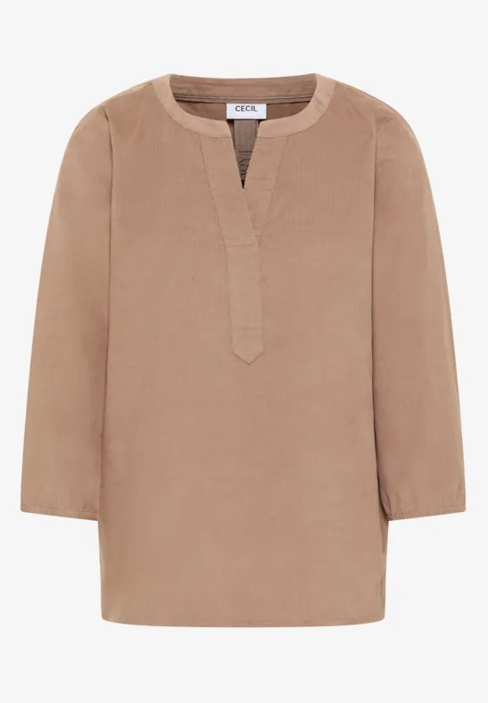 Corduroy blouse met gespleten hals natural taupe