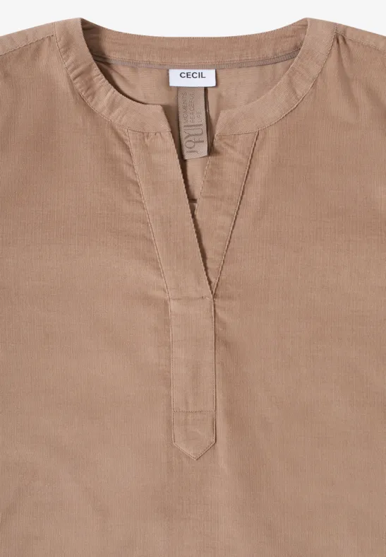 Corduroy blouse met gespleten hals natural taupe
