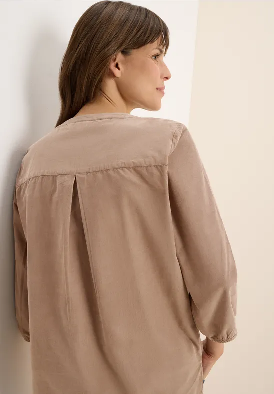 Corduroy blouse met gespleten hals natural taupe