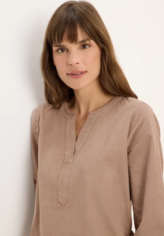 Corduroy blouse met gespleten hals natural taupe