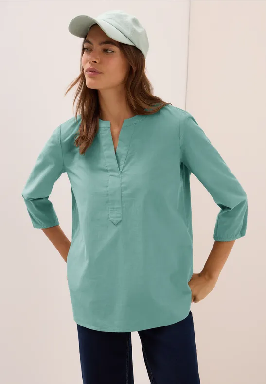 Corduroy blouse met gespleten hals jewel green