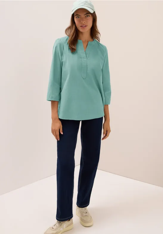 Corduroy blouse met gespleten hals jewel green