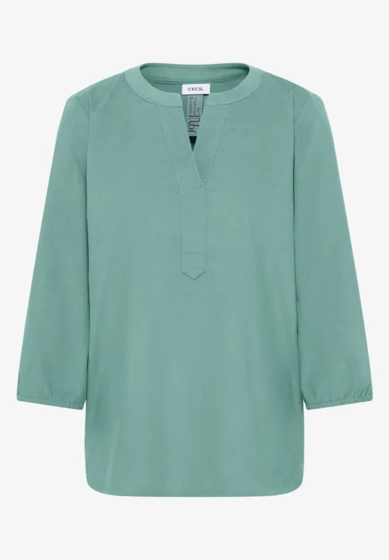 Corduroy blouse met gespleten hals jewel green