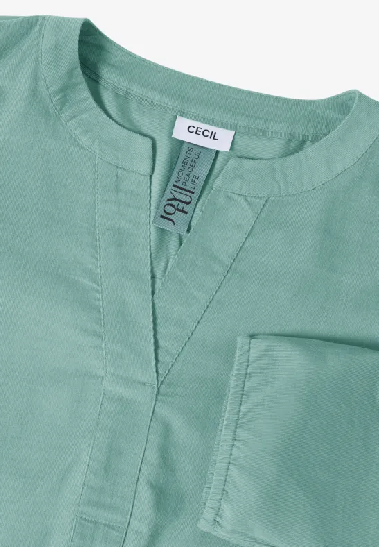 Corduroy blouse met gespleten hals jewel green