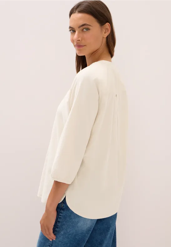 Corduroy blouse met gespleten hals oat milk beige