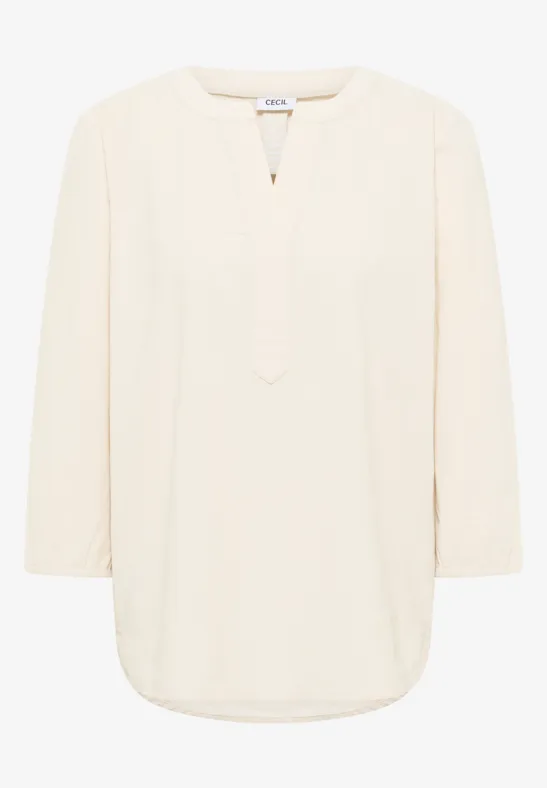 Corduroy blouse met gespleten hals oat milk beige