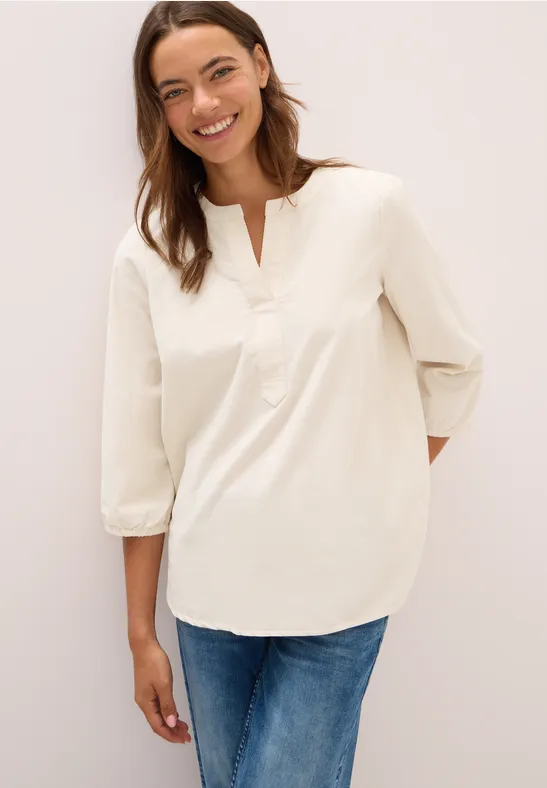 Corduroy blouse met gespleten hals oat milk beige