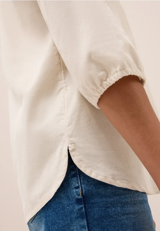 Corduroy blouse met gespleten hals oat milk beige