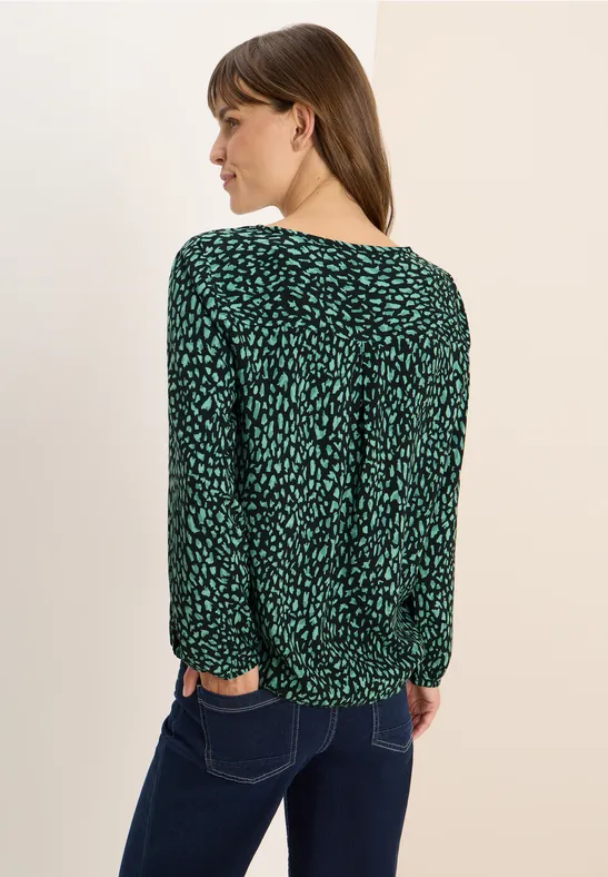 Bedrukte blouse met koord ink green