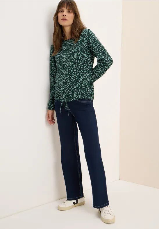 Bedrukte blouse met koord ink green